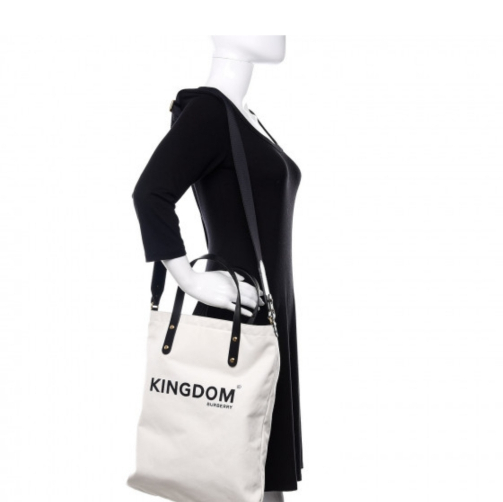 🛑BURBERRY Cotton Canvas Calfskin Kingdom Print Tote